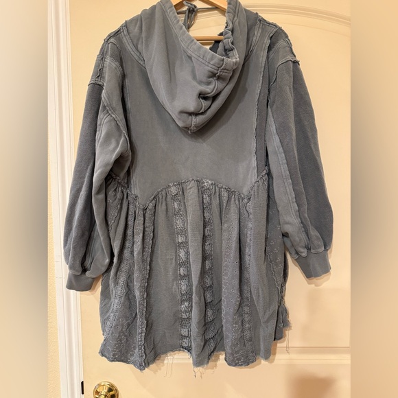 Free People Sweatshirt Hooded Gauzy Ruffle Sunday Morning Oversized - Picture 3 of 3